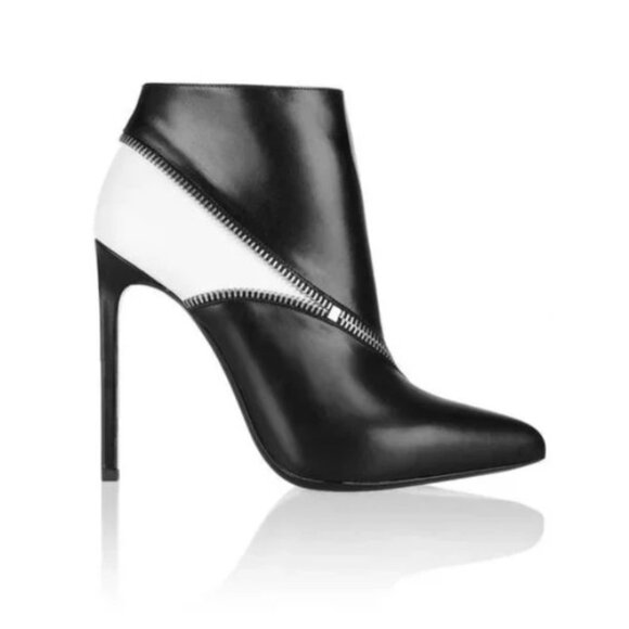 39 Saint Laurent Black White Metal Zip Booties